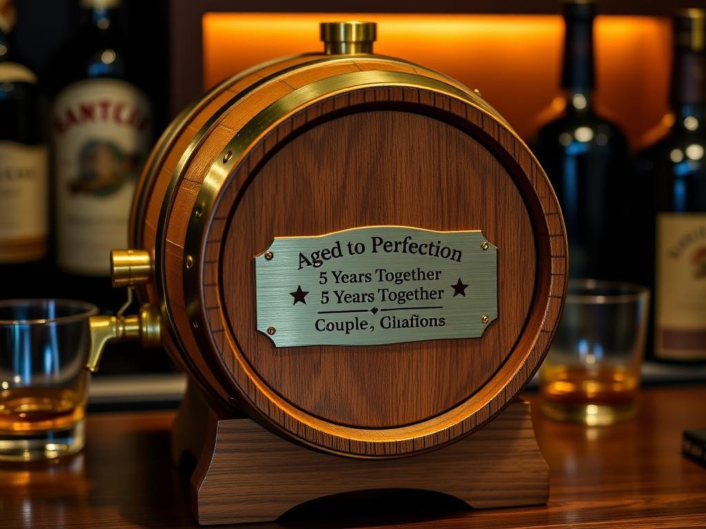 Personalized oak whiskey barrel for 5 year anniversary gift ideas for him