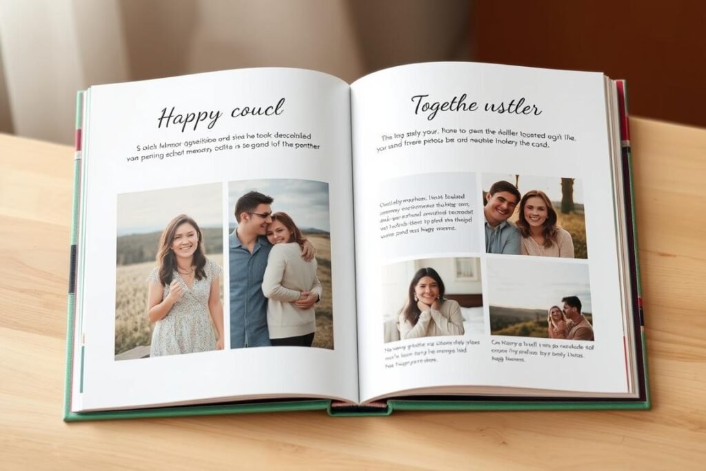 Personalized photo book filled with couple memories from six months together