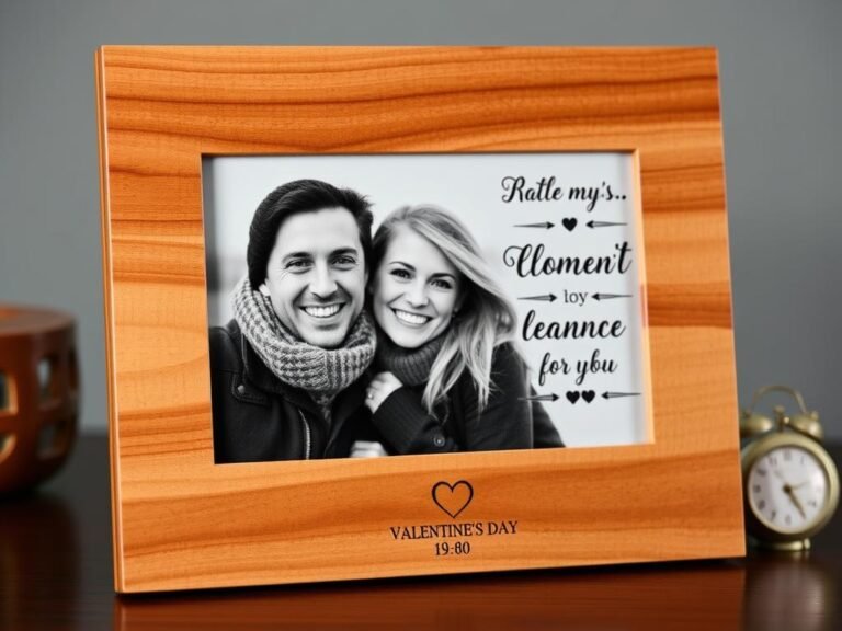 Personalized photo frame with couple's picture and custom engraving for valentines gift for girlfriend