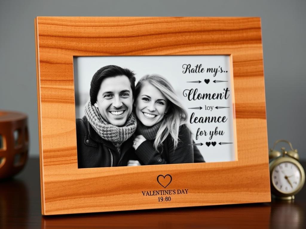 Personalized photo frame with couple's picture and custom engraving for valentines gift for girlfriend