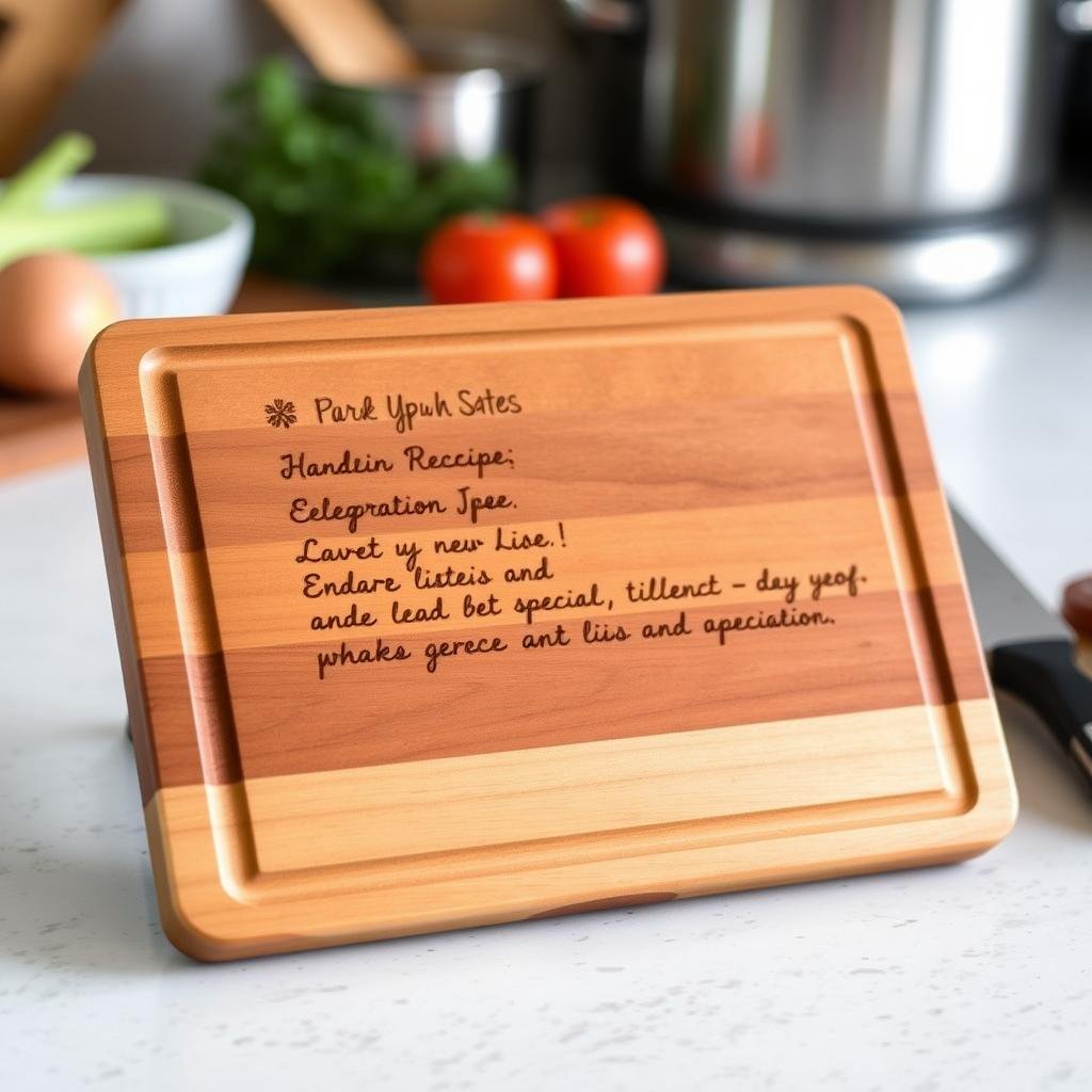 Personalized recipe cutting board with a family recipe engraved