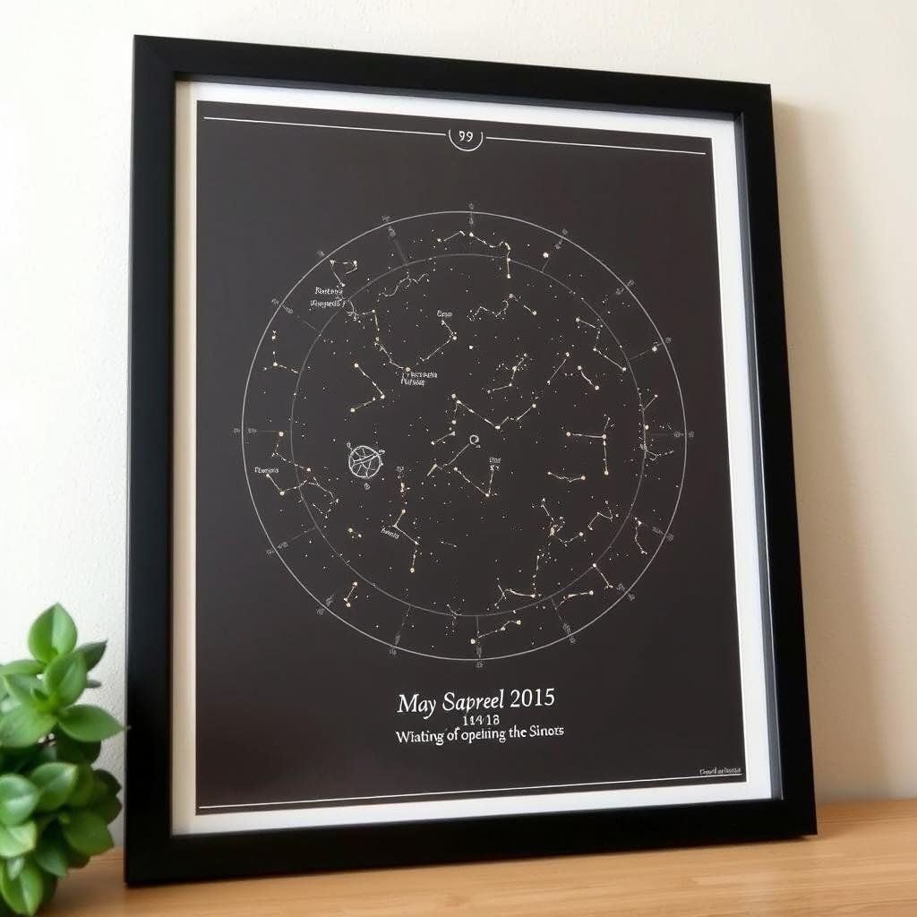Personalized star map showing the night sky on a special date