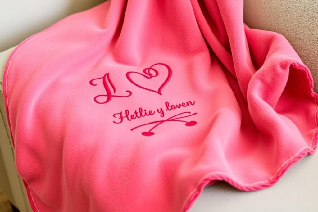 Personalized throw blanket with couple's initials as a budget Valentine's Day gift
