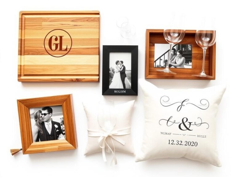 Personalized wedding gift ideas including monogrammed items and custom artwork