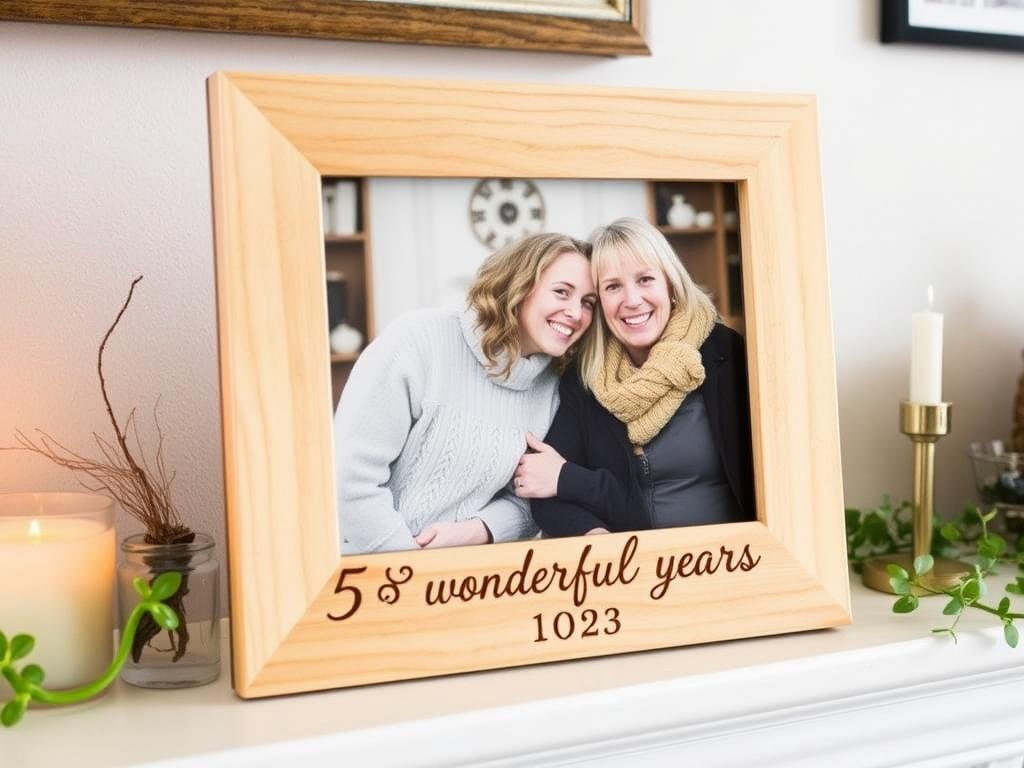 Personalized wooden photo frame with couple's picture for 5 year anniversary gift ideas for him