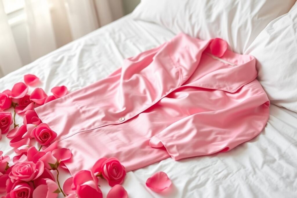 Pink silk pajama set as valentines gift for girlfriend