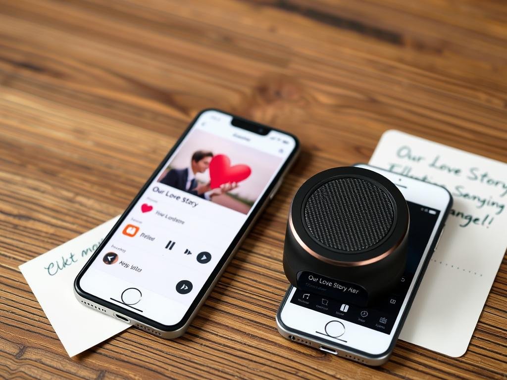 Portable bluetooth speaker with custom playlist for anniversary