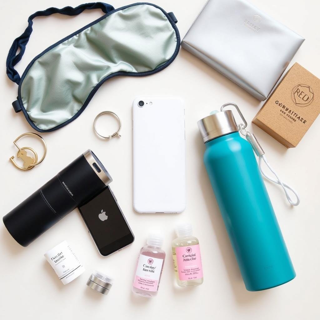 Practical gifts for bridesmaids including sleep masks and portable chargers