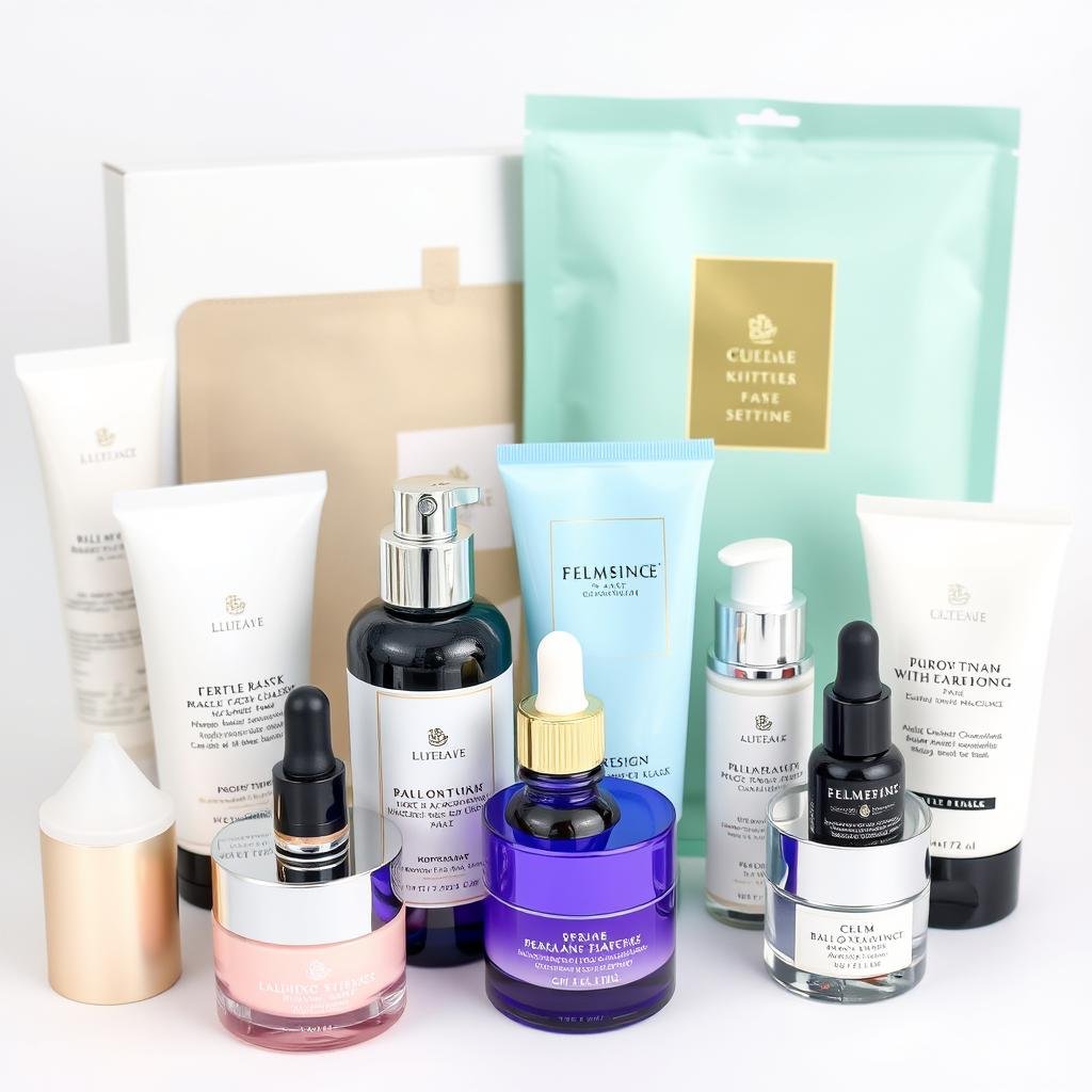 Premium skincare set with face masks and serums