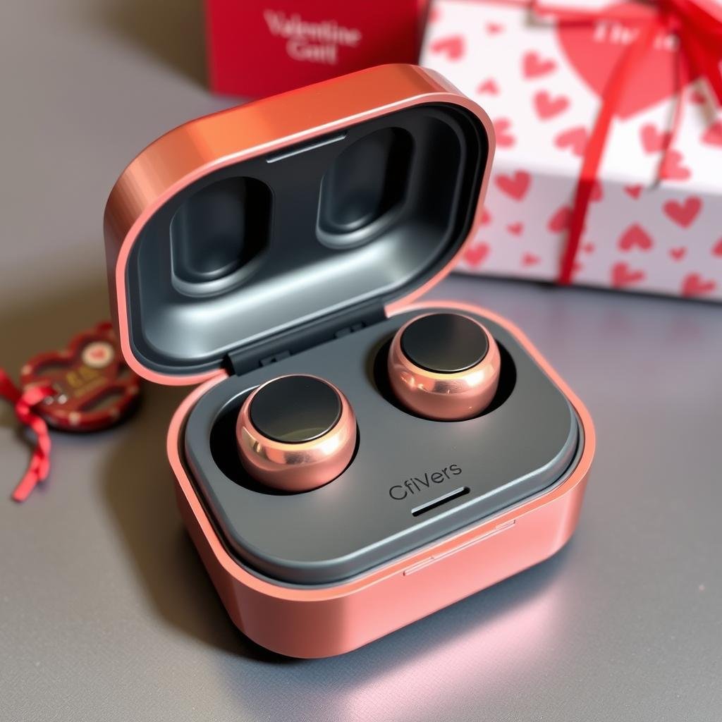Premium wireless earbuds in valentine-themed packaging as gifts