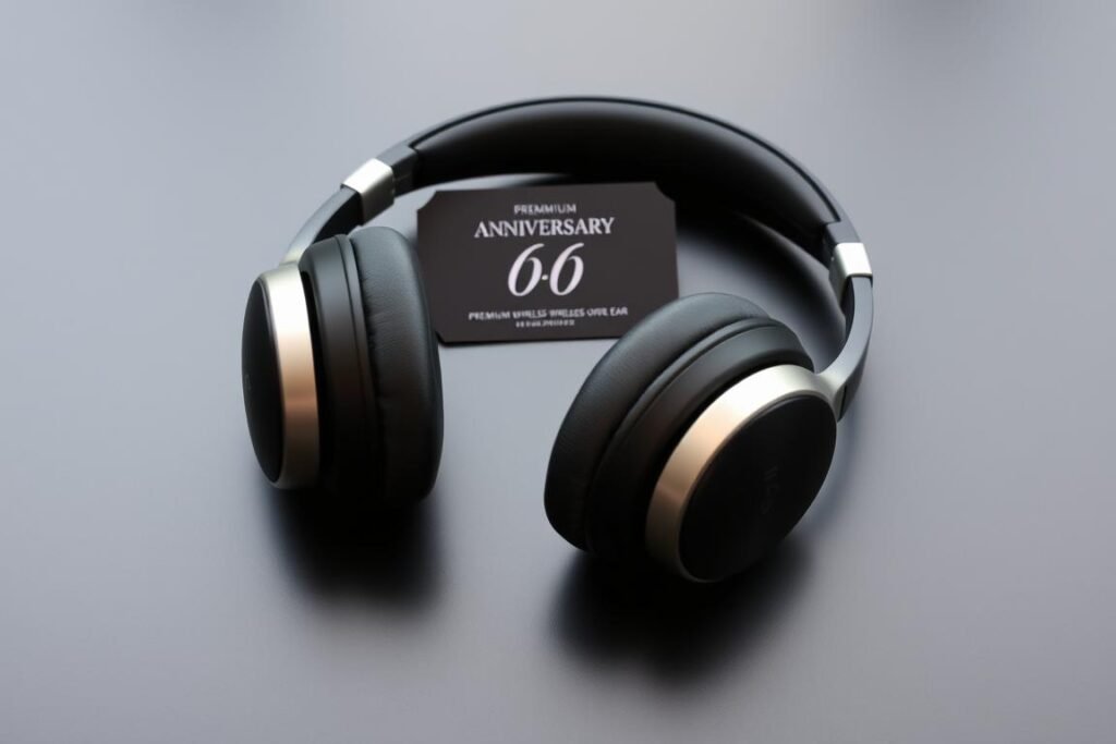 Premium wireless headphones with anniversary card
