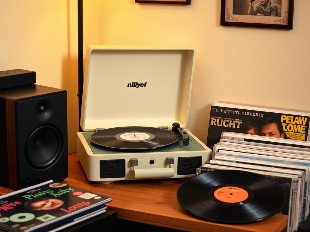Record player and vinyl as valentines day gift for him