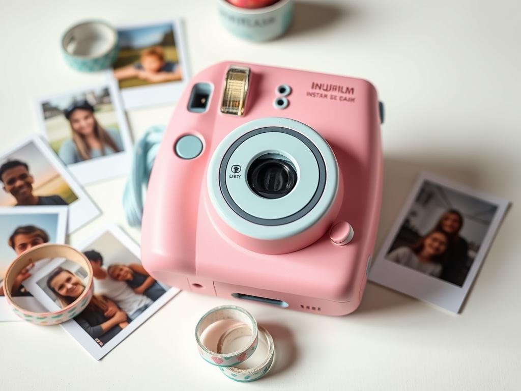 Retro instant camera with cute accessories - nostalgic birthday gift