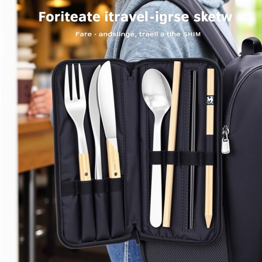 Reusable travel utensil set in carrying case - practical gifts for millennials on the go