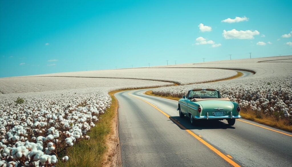 Road trip through cotton states as a cotton anniversary gift for him