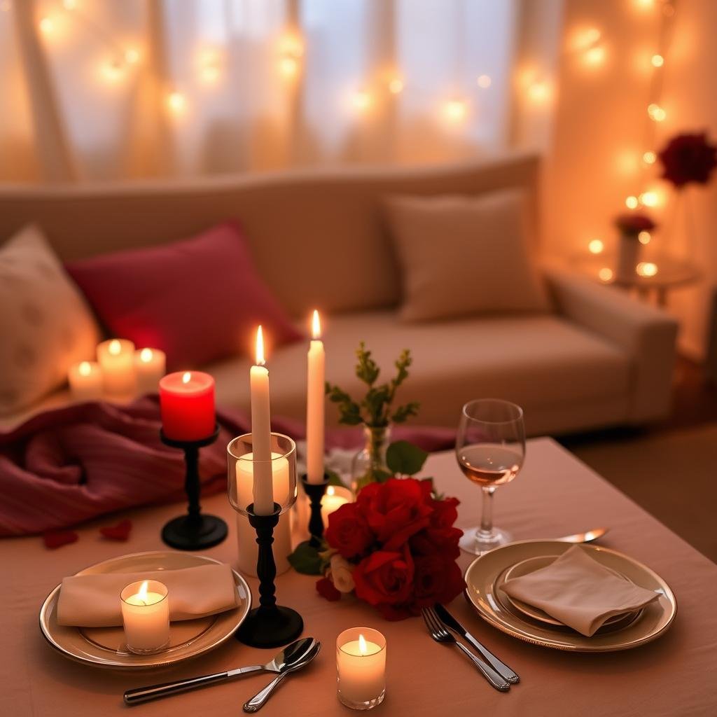 Romantic at-home date night setup for anniversary gift ideas