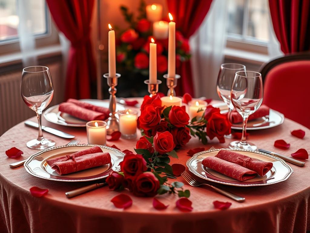 Romantic dinner table setting for Valentine's Day