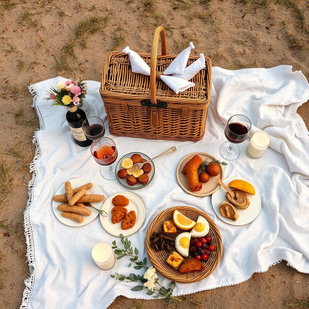 Romantic picnic setup in meaningful location as a 1 year anniversary gift