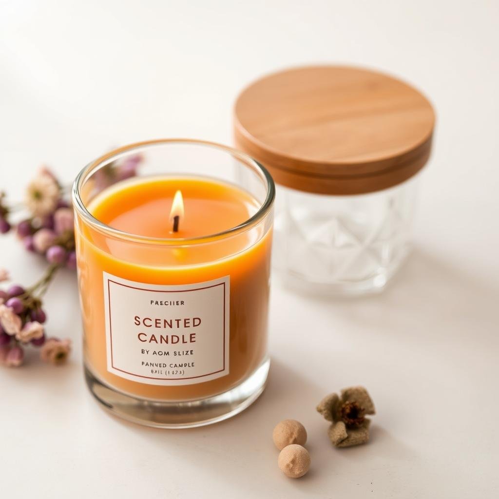 Scented candle in a small decorative jar