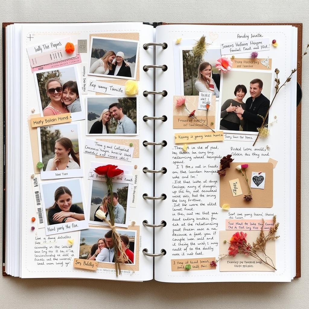 Scrapbook of relationship memories as anniversary gift
