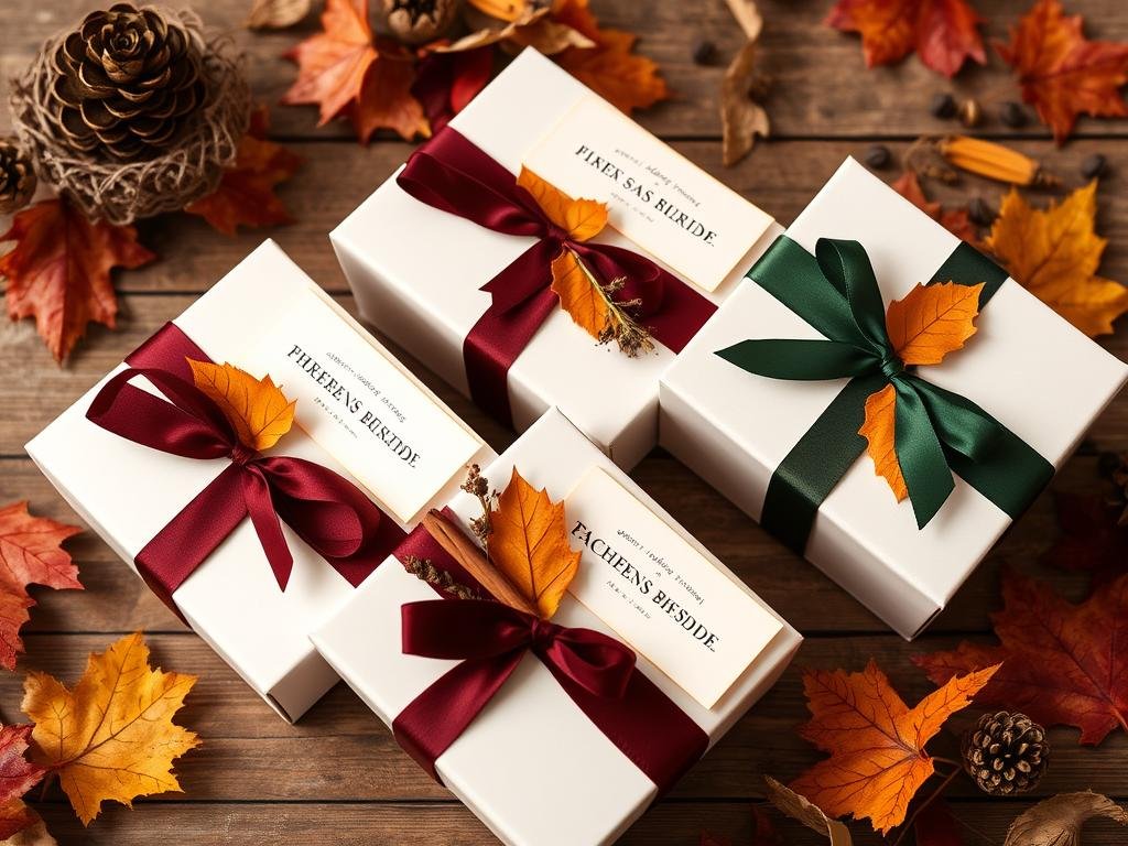 Seasonal bridesmaid gift boxes for fall wedding
