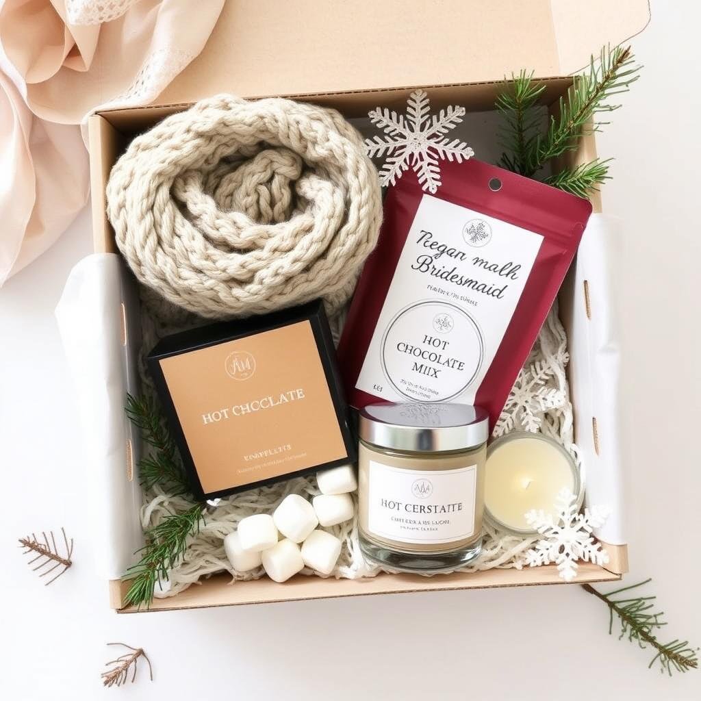 Seasonal themed bridesmaid gift box for winter wedding