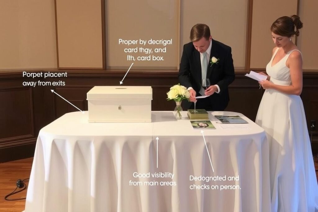 Secure wedding gift table with monitored card box