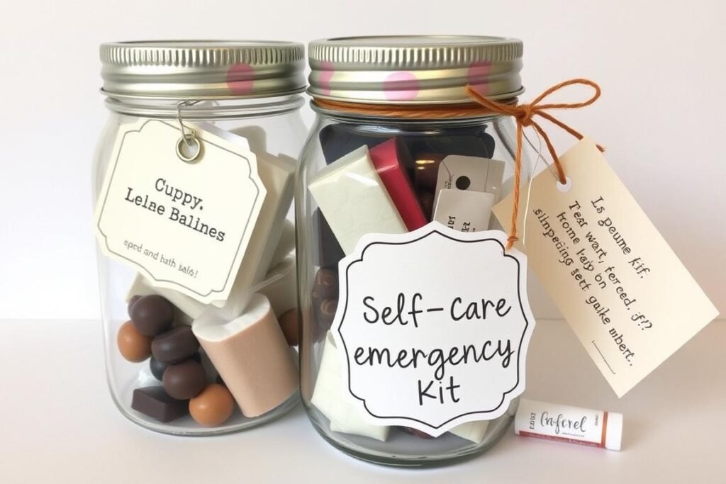 Self-care emergency kit in decorated mason jar creative gift ideas