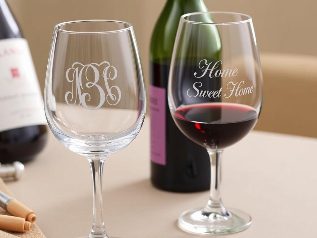 Set of engraved wine glasses with monogram for housewarming gift ideas