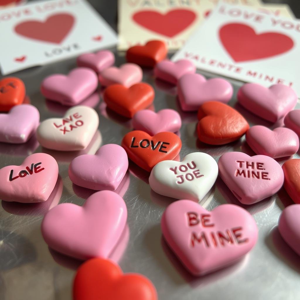 Set of heart-shaped clay magnets in various colors with stamped messages