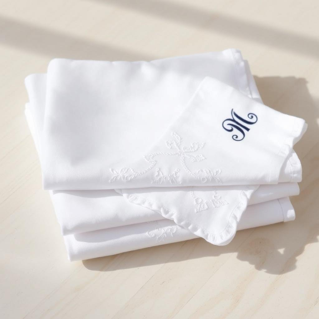 Set of monogrammed cotton handkerchiefs as a cotton anniversary gift for him