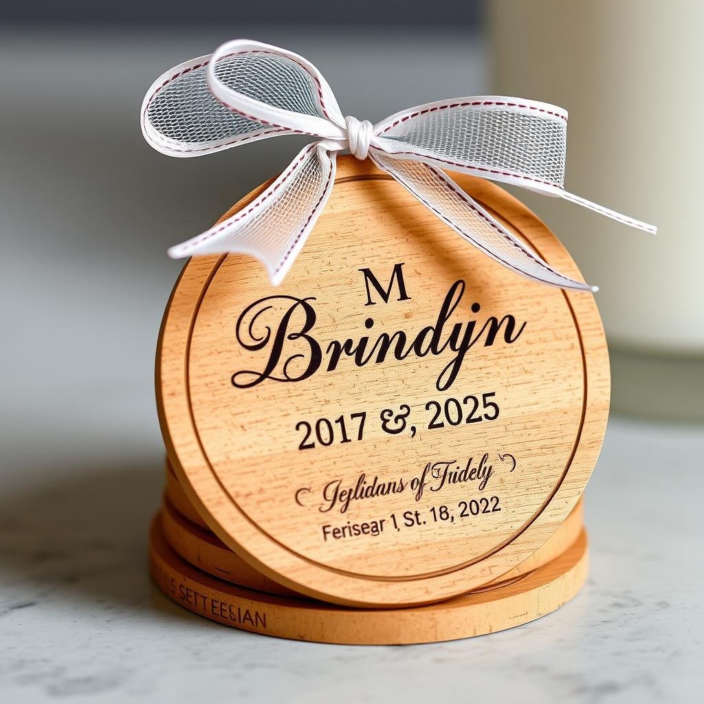 Set of personalized wedding coasters as gifts for guests
