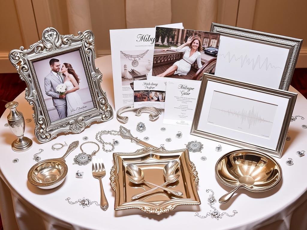 Silver anniversary gifts including frames and jewelry for anniversary gift ideas