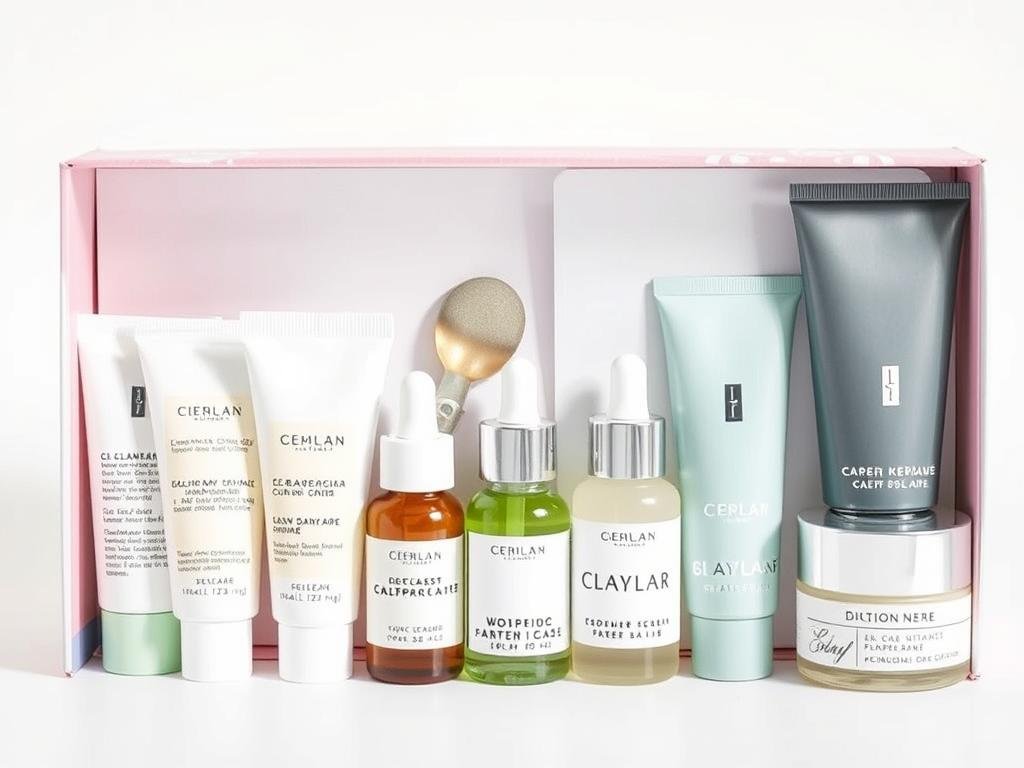 Skincare discovery set with multiple products in sample sizes