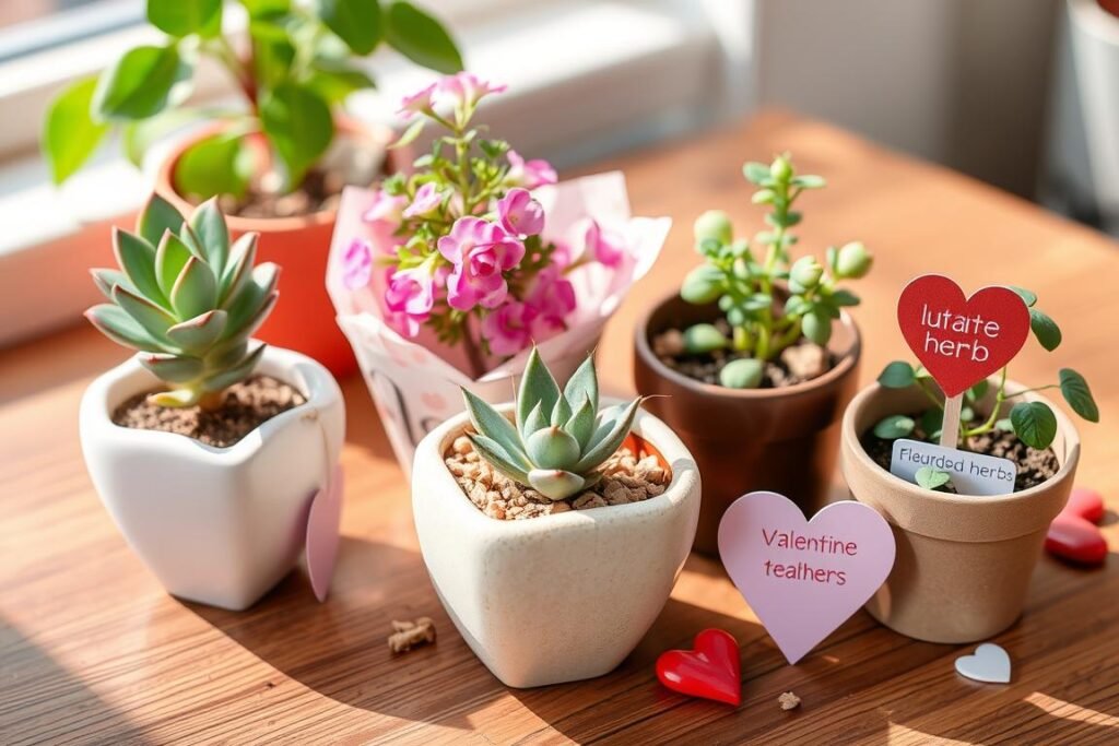 Small potted plants as Valentine's gifts for teachers