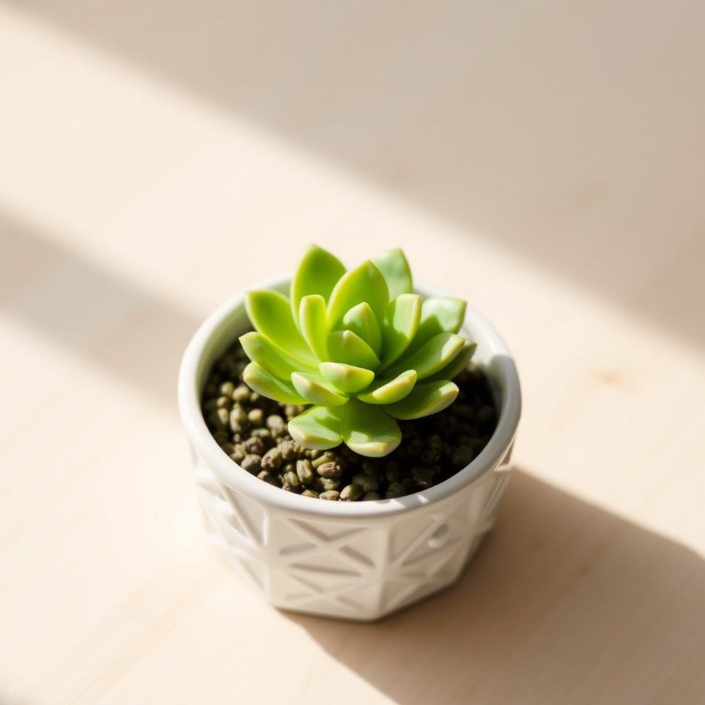 Small potted succulent plant in decorative container