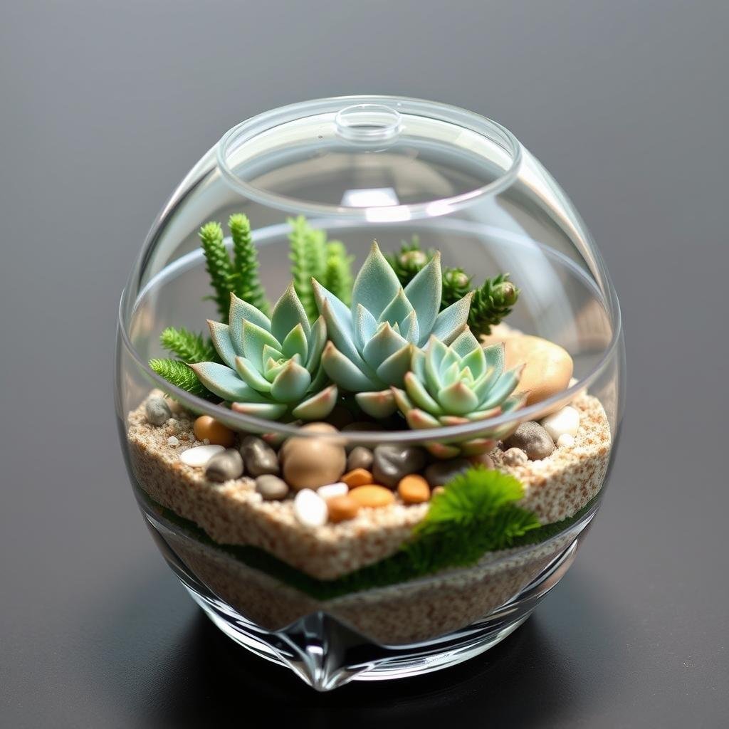 Small succulent terrarium in glass container