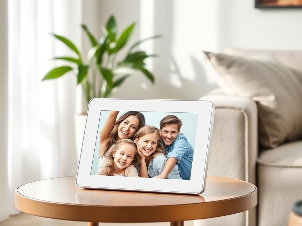 Smart photo frame displaying family photos