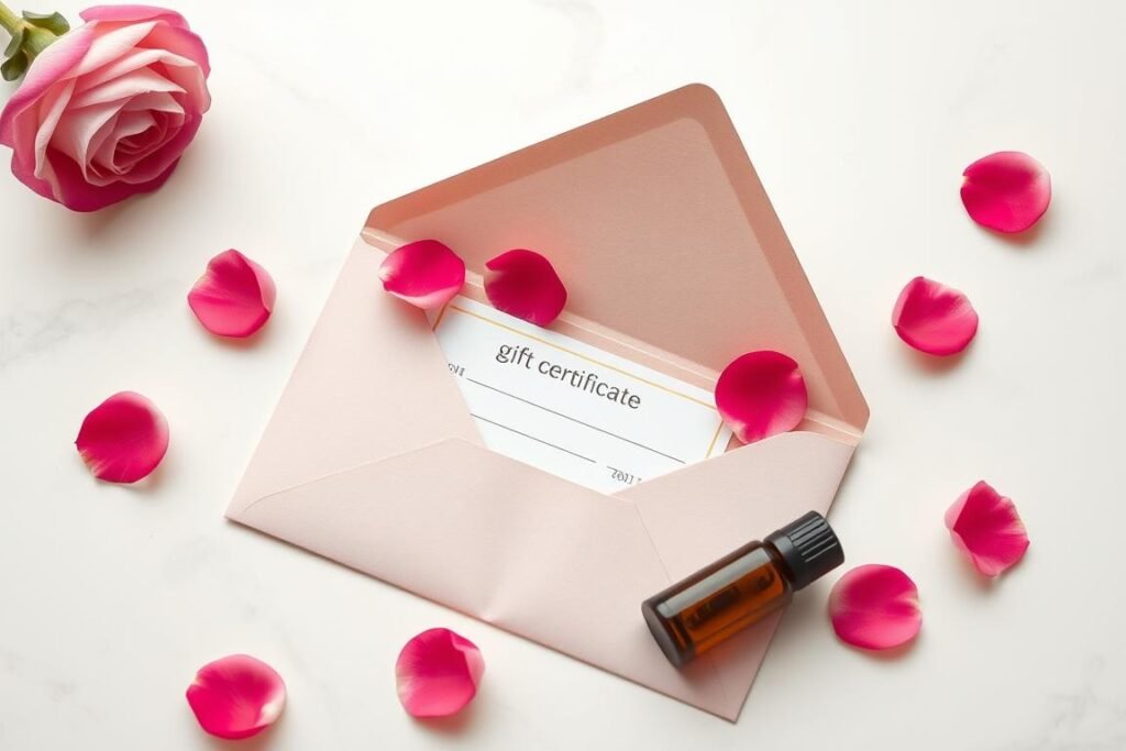 Spa gift certificate with rose petals as valentines gift for girlfriend