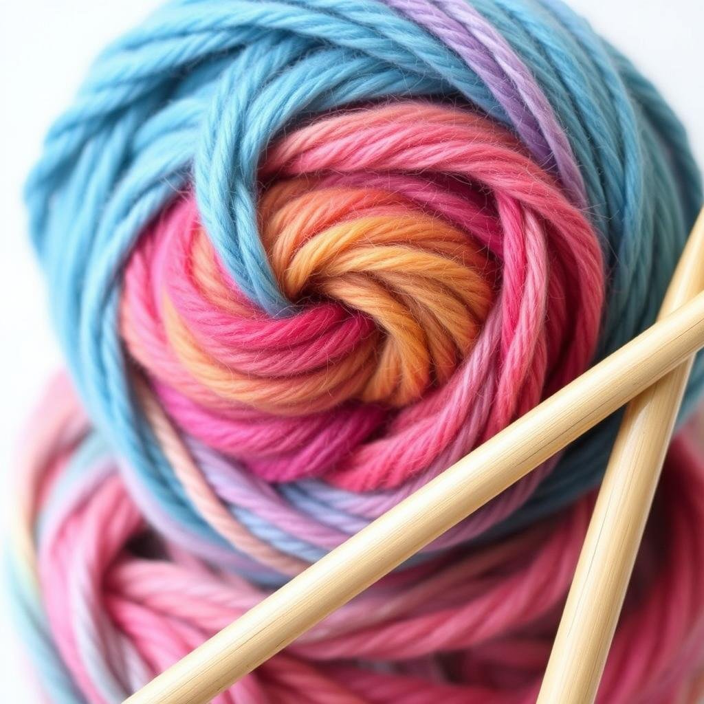 Specialty yarn in unique color with wooden knitting needles