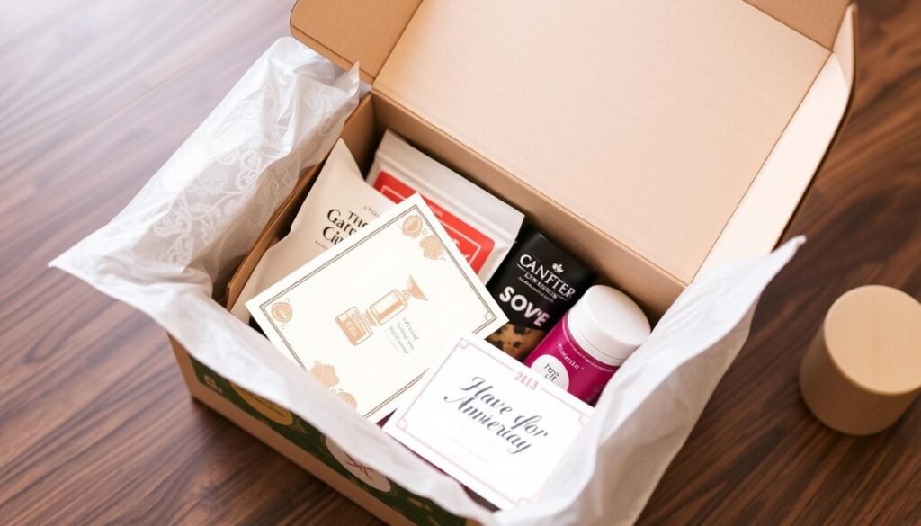 Subscription box being opened with anniversary card