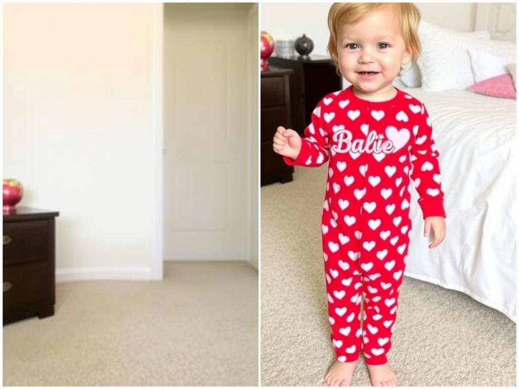 Toddler wearing personalized Valentine's Day pajamas with their name
