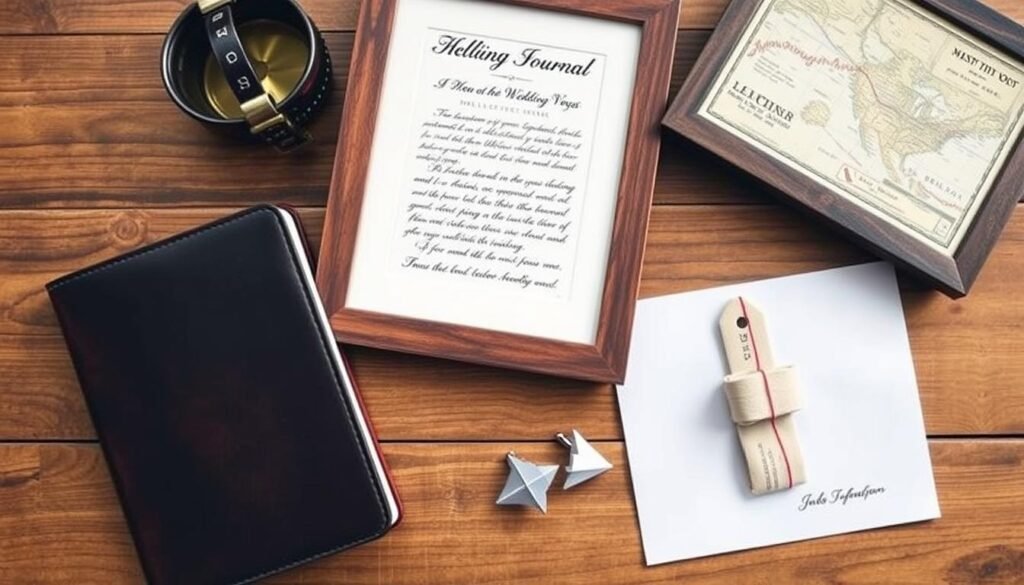 Traditional paper anniversary gifts for him including maps, books, and framed vows