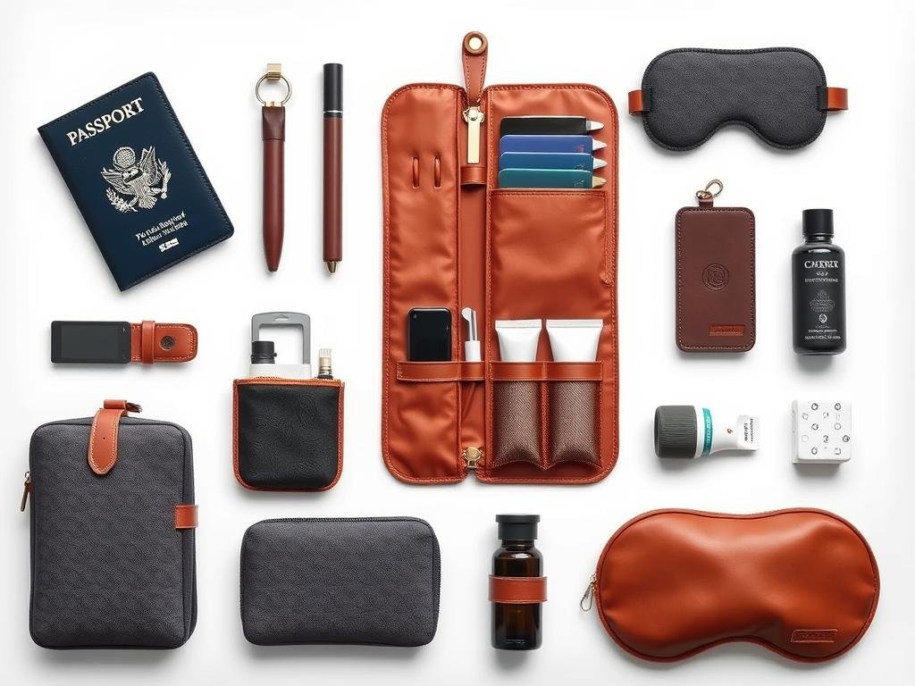 Travel essentials kit with personalized accessories for groomsmen
