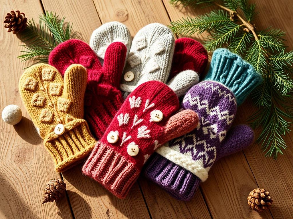 Upcycled sweater mittens in various colors and patterns