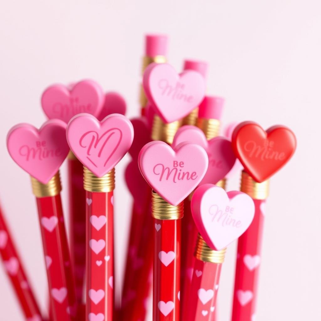Valentine-themed pencils with heart erasers for school valentines day gifts