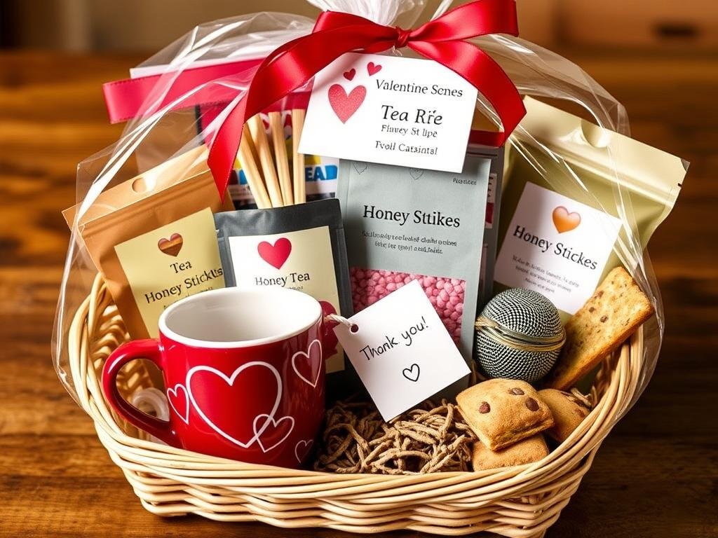 Valentine's themed tea gift basket for teacher