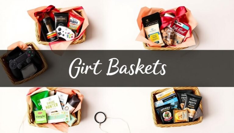 Various boyfriend gift basket ideas arranged in a stylish display
