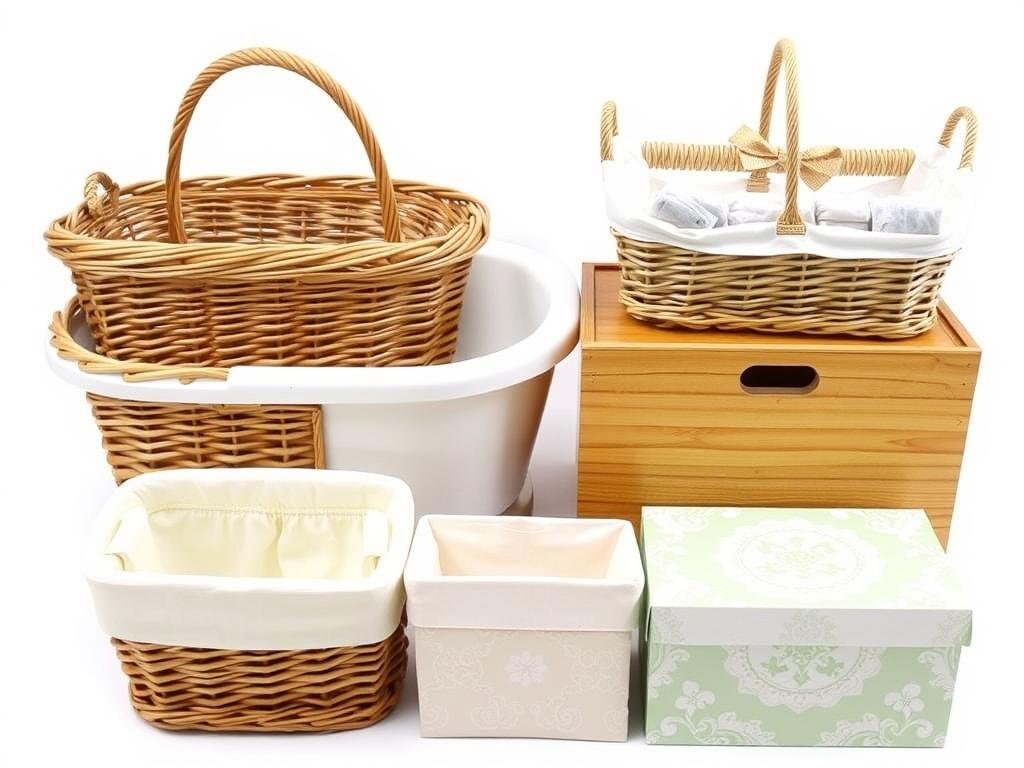 Various container options for baby gift baskets