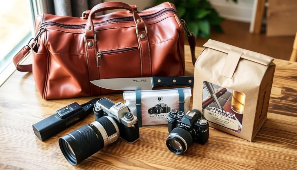 Various hobby-related anniversary gifts for different interests